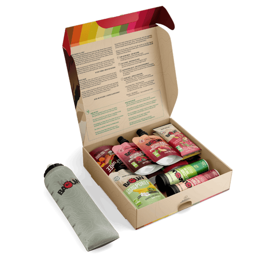 Coffret Trail pack bio: 5 barres, 4 gels, 3 purées, 2 tubes d'electrolytes