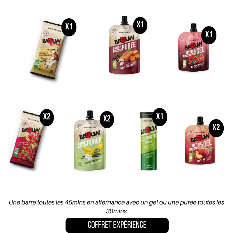 Coffret expérience: 3 barres, 3 purées, 3 gels, 1 tube d'electrolytes