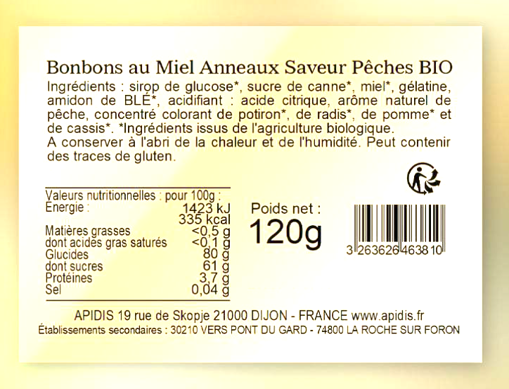 Bonbons Anneaux pêche BIO 120g