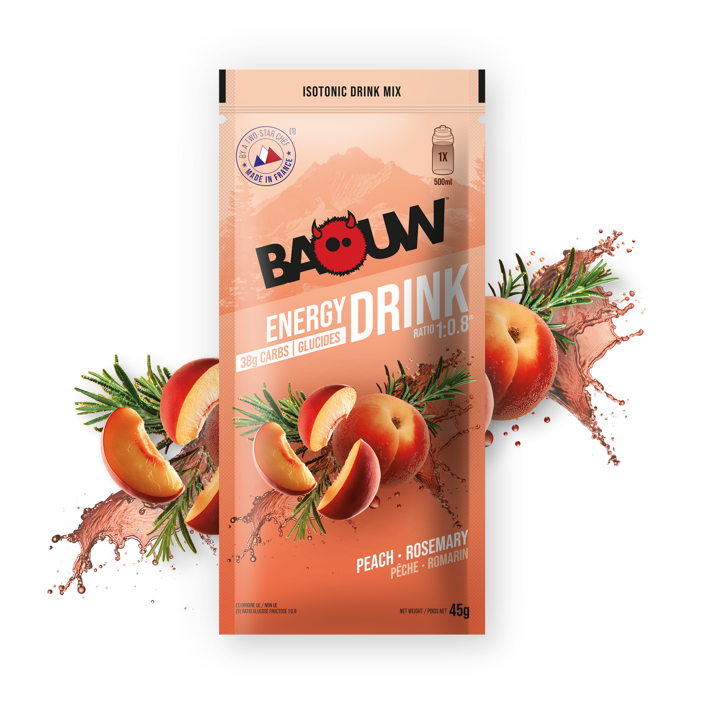 Boisson énergétique Pêche & Romarin. Sachet de 45 gr