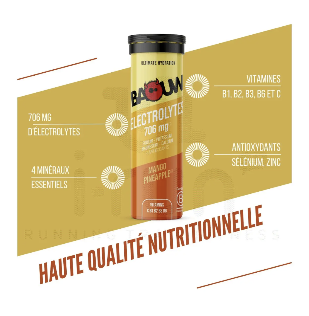 NOUVEAU ! Pack de 5 tubes d'électrolytes BIO Mangue - Ananas