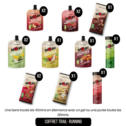 Coffret Trail pack bio: 5 barres, 4 gels, 3 purées, 2 tubes d'electrolytes