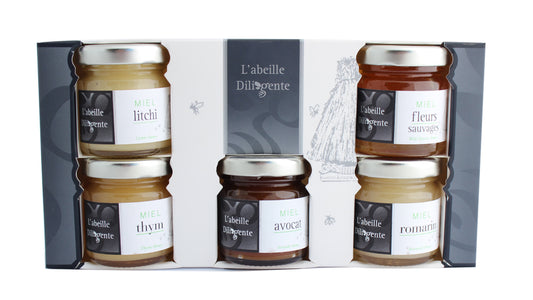 Coffret découverte du monde de miels en 5 verrines de 50 gr