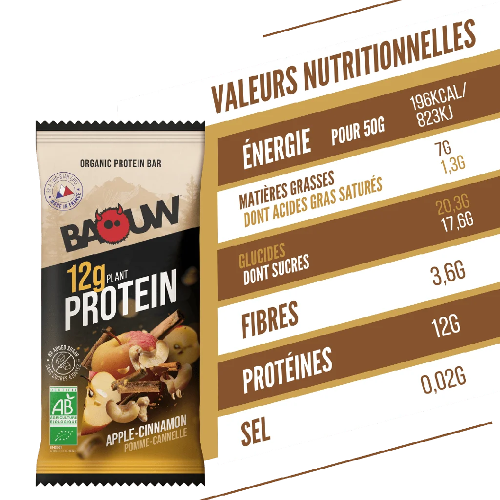 Baouw Barres protéinées BIO Pomme - Cannelle 50g