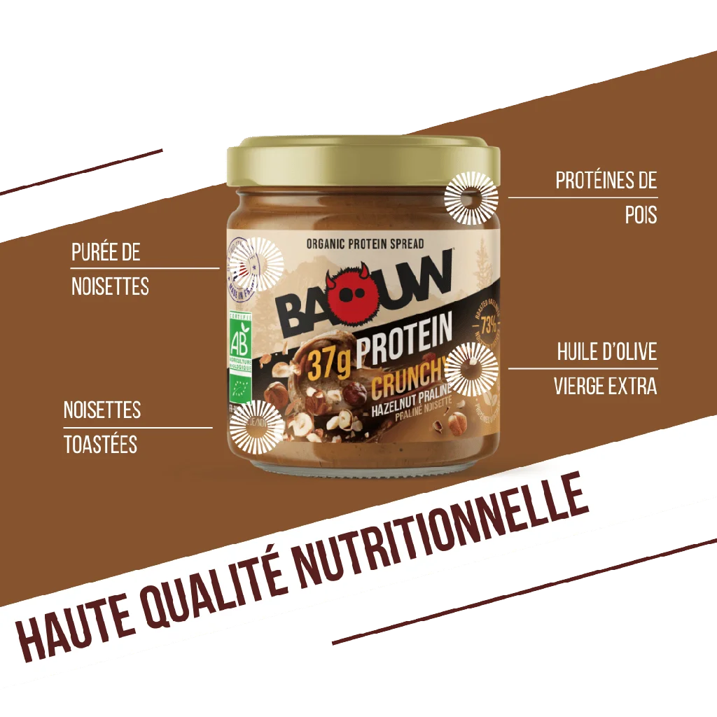 TEST Baouw Pâte à Tartiner Crunchy BIO Protéinée Cacao 200g (Copie)