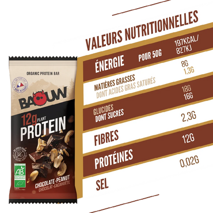 Baouw Barre protéinée BIO Chocolat - Cacahuètes 50g