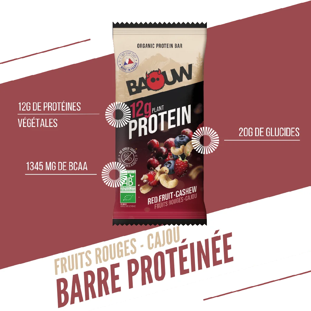 Baouw Barre protéinée BIO Fruits Rouges - Cajou 50g