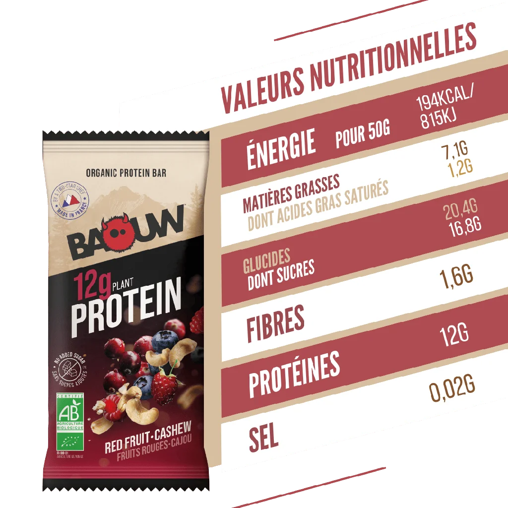 Baouw Barre protéinée BIO Fruits Rouges - Cajou 50g