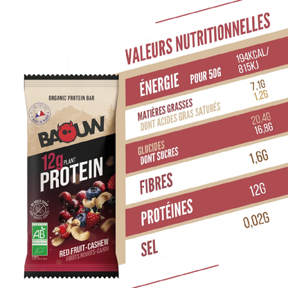 Baouw Barre protéinée BIO Fruits Rouges - Cajou 50g